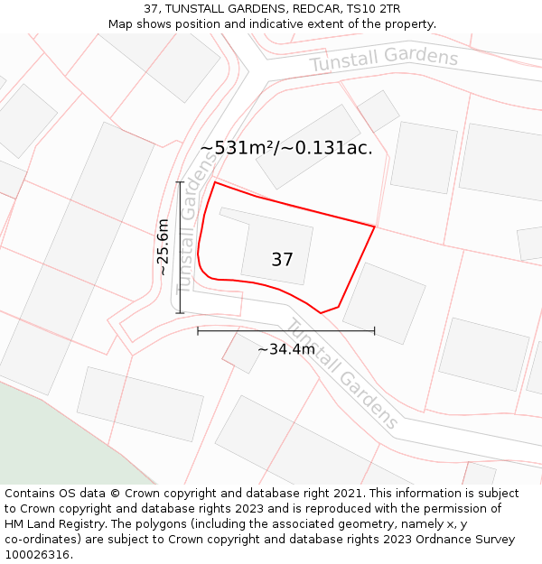 37, TUNSTALL GARDENS, REDCAR, TS10 2TR: Plot and title map