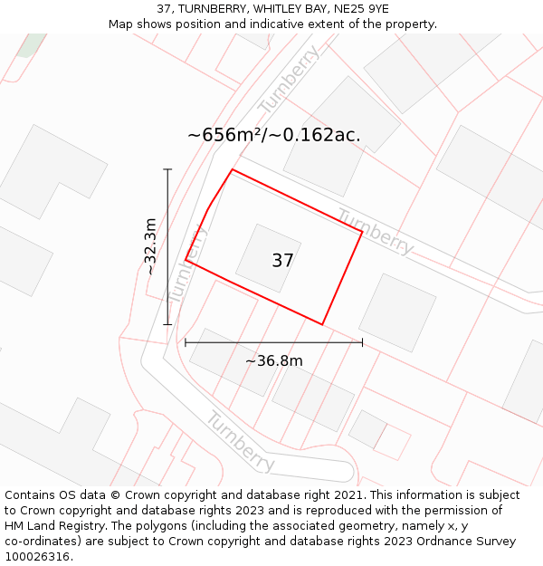 37, TURNBERRY, WHITLEY BAY, NE25 9YE: Plot and title map