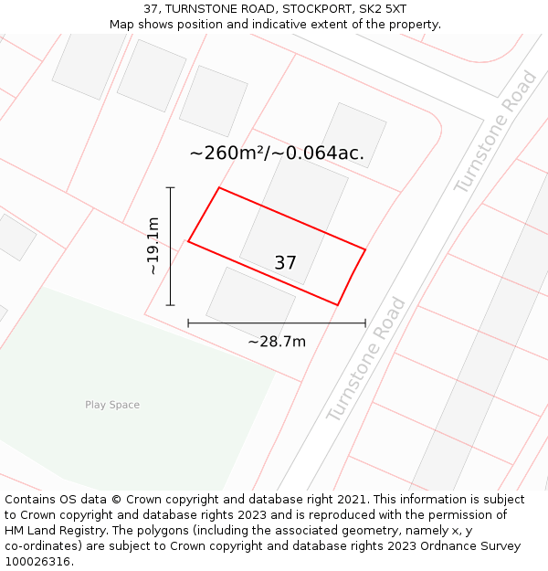 37, TURNSTONE ROAD, STOCKPORT, SK2 5XT: Plot and title map