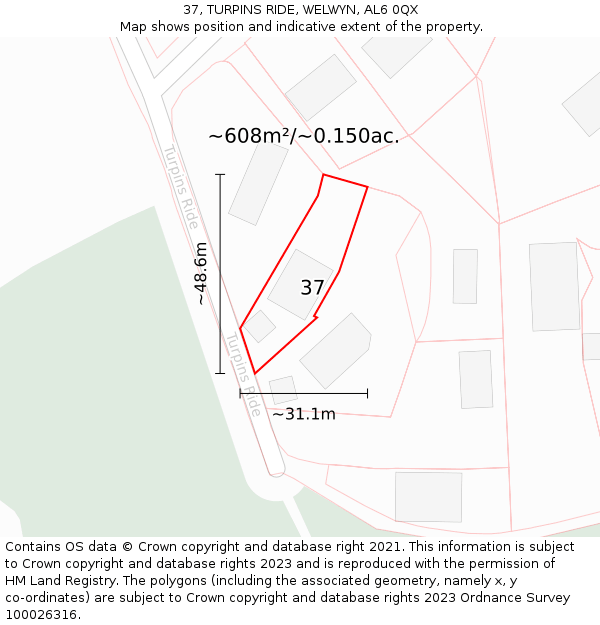 37, TURPINS RIDE, WELWYN, AL6 0QX: Plot and title map