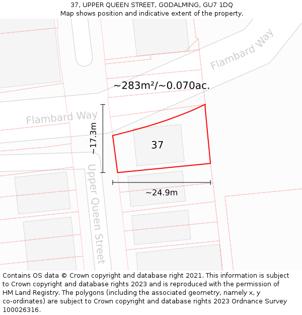 37, UPPER QUEEN STREET, GODALMING, GU7 1DQ: Plot and title map