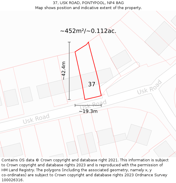 37, USK ROAD, PONTYPOOL, NP4 8AG: Plot and title map