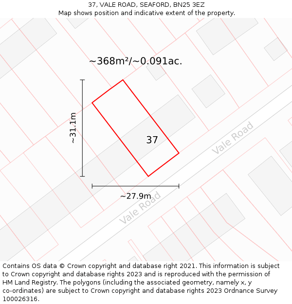 37, VALE ROAD, SEAFORD, BN25 3EZ: Plot and title map