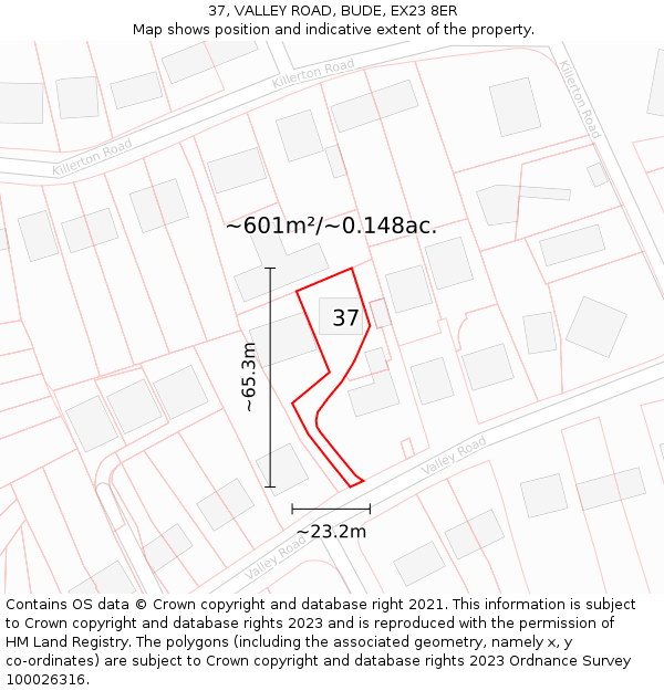 37, VALLEY ROAD, BUDE, EX23 8ER: Plot and title map