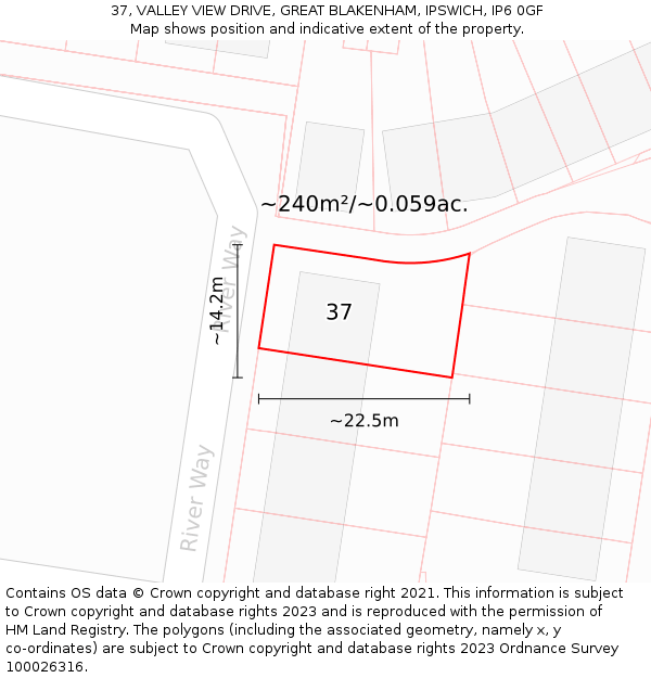 37, VALLEY VIEW DRIVE, GREAT BLAKENHAM, IPSWICH, IP6 0GF: Plot and title map