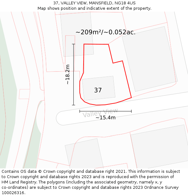 37, VALLEY VIEW, MANSFIELD, NG18 4US: Plot and title map