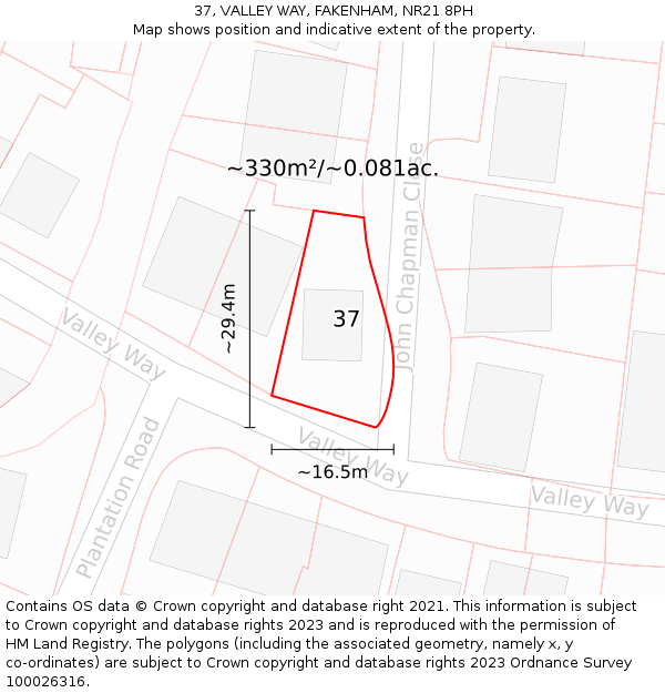 37, VALLEY WAY, FAKENHAM, NR21 8PH: Plot and title map