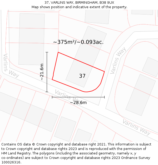 37, VARLINS WAY, BIRMINGHAM, B38 9UX: Plot and title map