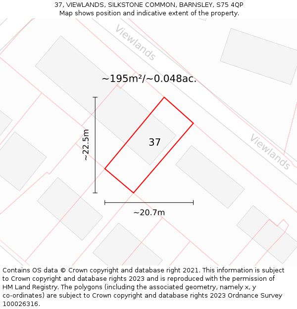37, VIEWLANDS, SILKSTONE COMMON, BARNSLEY, S75 4QP: Plot and title map