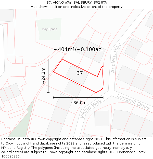 37, VIKING WAY, SALISBURY, SP2 8TA: Plot and title map