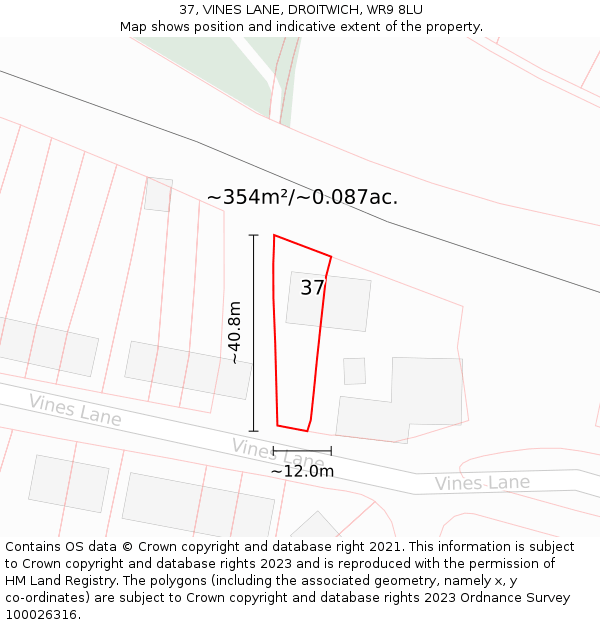 37, VINES LANE, DROITWICH, WR9 8LU: Plot and title map