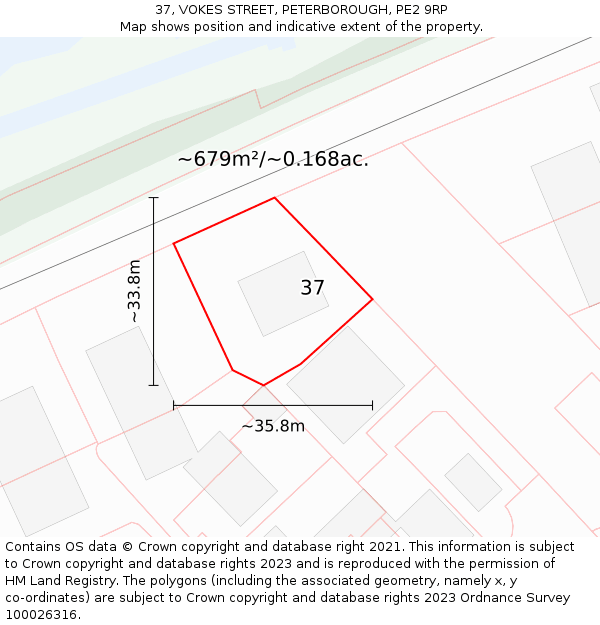 37, VOKES STREET, PETERBOROUGH, PE2 9RP: Plot and title map