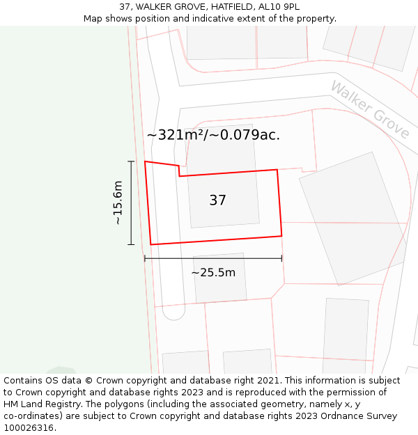 37, WALKER GROVE, HATFIELD, AL10 9PL: Plot and title map