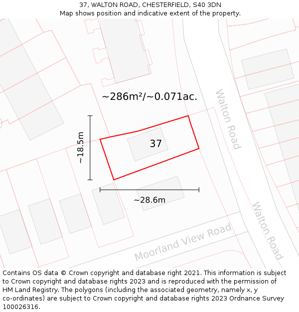 37, WALTON ROAD, CHESTERFIELD, S40 3DN: Plot and title map