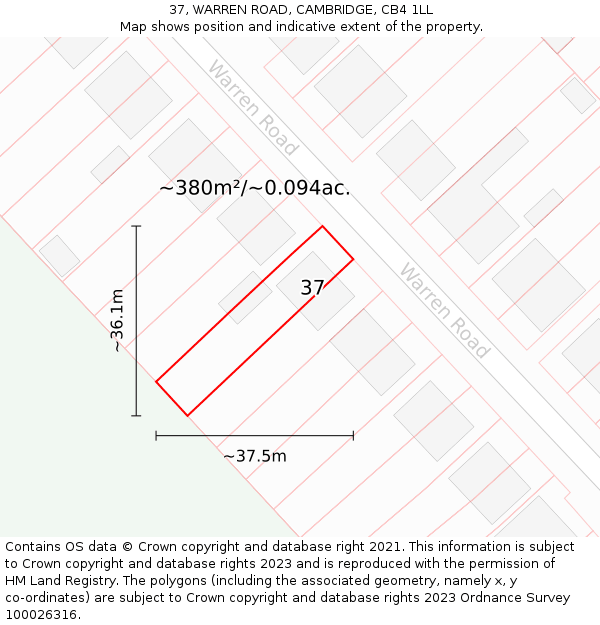 37, WARREN ROAD, CAMBRIDGE, CB4 1LL: Plot and title map