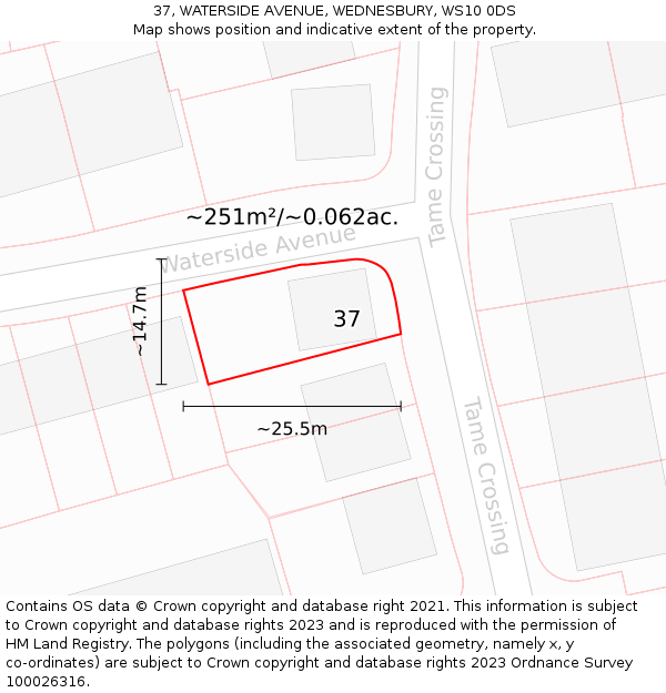 37, WATERSIDE AVENUE, WEDNESBURY, WS10 0DS: Plot and title map