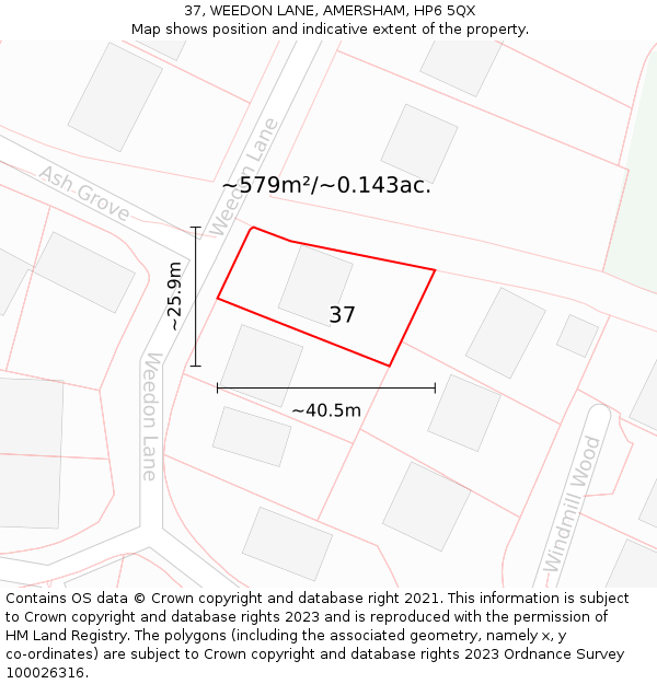 37, WEEDON LANE, AMERSHAM, HP6 5QX: Plot and title map