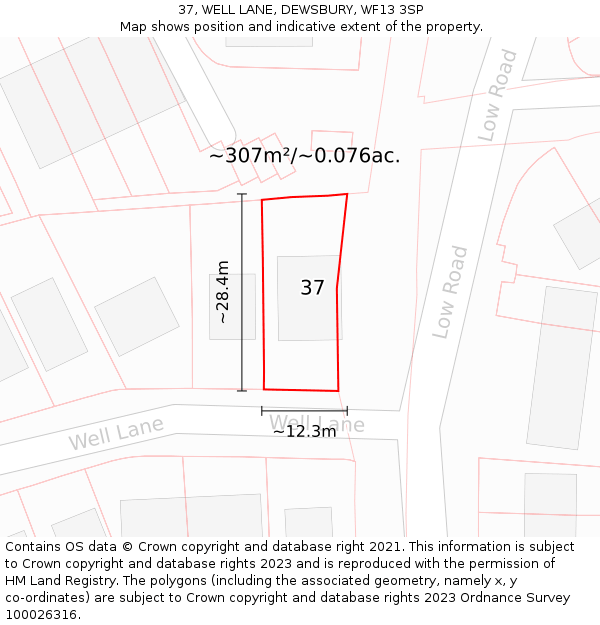 37, WELL LANE, DEWSBURY, WF13 3SP: Plot and title map