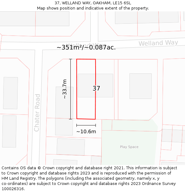 37, WELLAND WAY, OAKHAM, LE15 6SL: Plot and title map