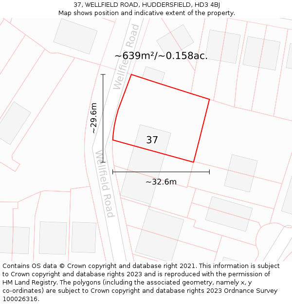 37, WELLFIELD ROAD, HUDDERSFIELD, HD3 4BJ: Plot and title map