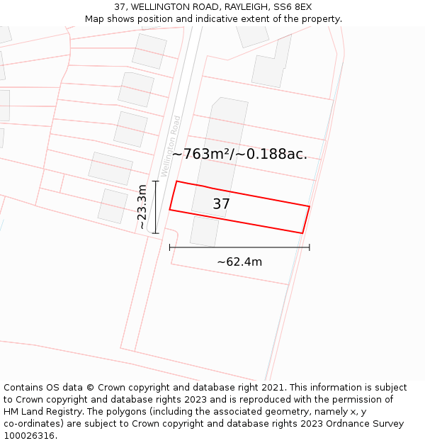 37, WELLINGTON ROAD, RAYLEIGH, SS6 8EX: Plot and title map