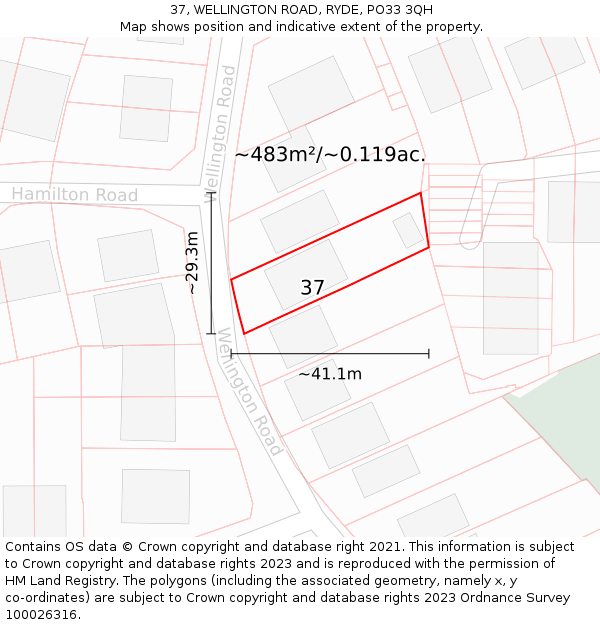 37, WELLINGTON ROAD, RYDE, PO33 3QH: Plot and title map