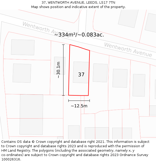37, WENTWORTH AVENUE, LEEDS, LS17 7TN: Plot and title map