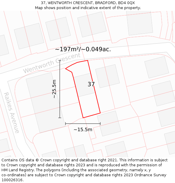 37, WENTWORTH CRESCENT, BRADFORD, BD4 0QX: Plot and title map