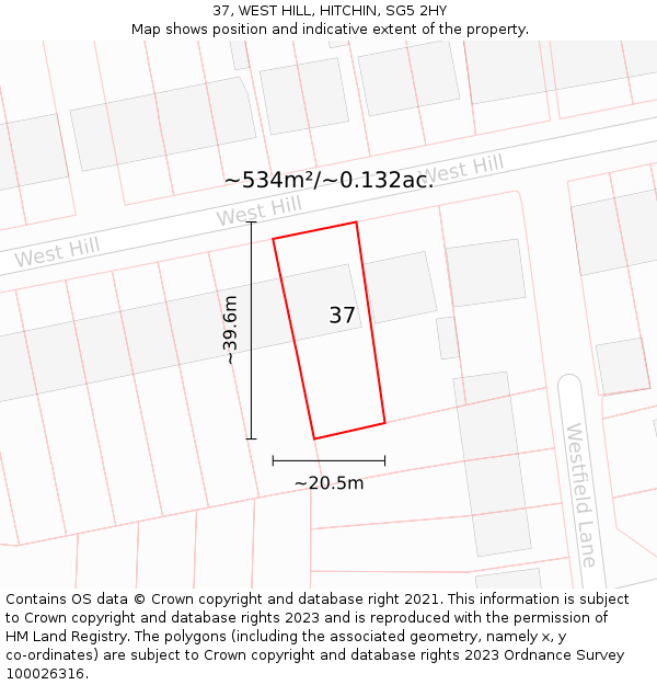 37, WEST HILL, HITCHIN, SG5 2HY: Plot and title map