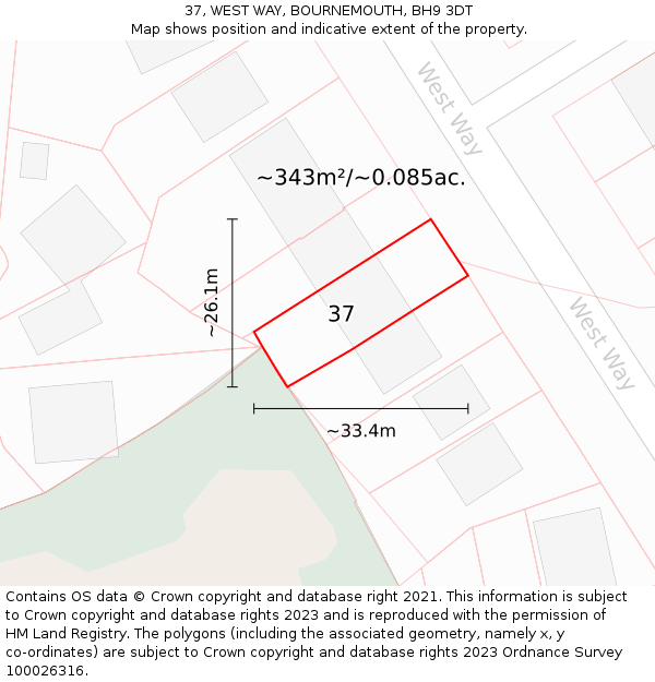 37, WEST WAY, BOURNEMOUTH, BH9 3DT: Plot and title map