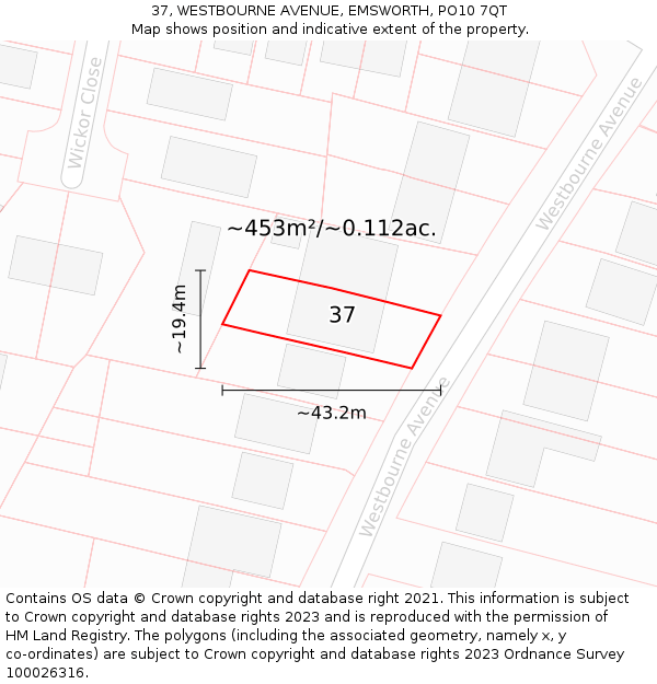 37, WESTBOURNE AVENUE, EMSWORTH, PO10 7QT: Plot and title map