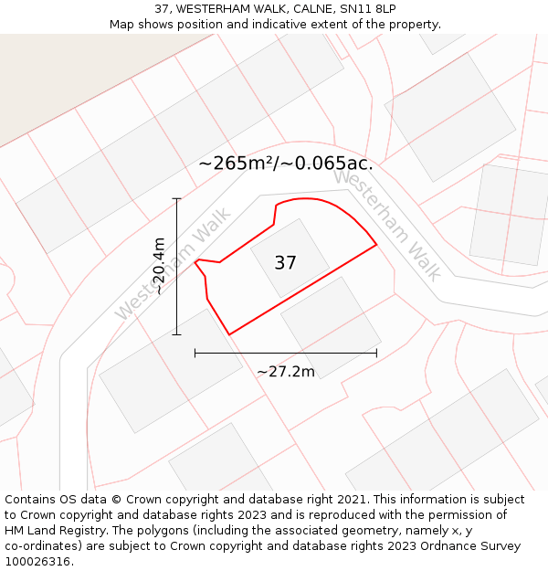 37, WESTERHAM WALK, CALNE, SN11 8LP: Plot and title map