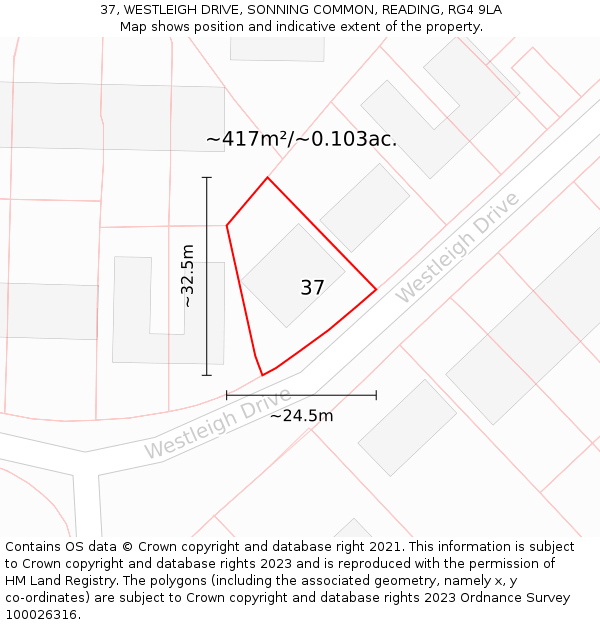 37, WESTLEIGH DRIVE, SONNING COMMON, READING, RG4 9LA: Plot and title map