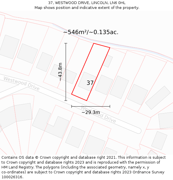 37, WESTWOOD DRIVE, LINCOLN, LN6 0HL: Plot and title map