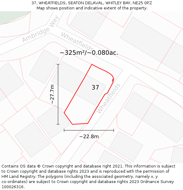 37, WHEATFIELDS, SEATON DELAVAL, WHITLEY BAY, NE25 0PZ: Plot and title map