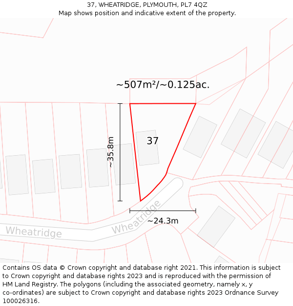 37, WHEATRIDGE, PLYMOUTH, PL7 4QZ: Plot and title map