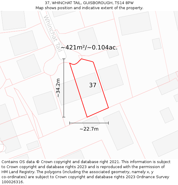 37, WHINCHAT TAIL, GUISBOROUGH, TS14 8PW: Plot and title map