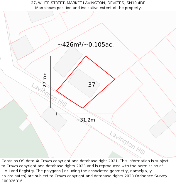 37, WHITE STREET, MARKET LAVINGTON, DEVIZES, SN10 4DP: Plot and title map