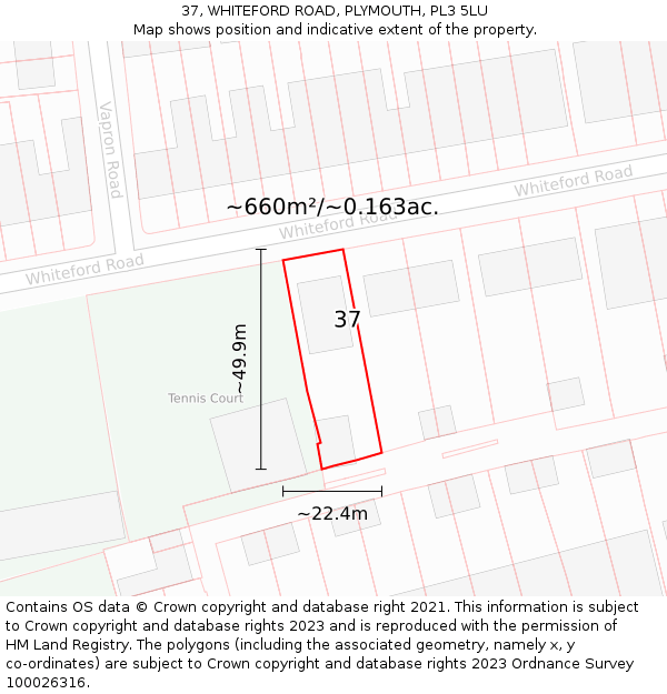 37, WHITEFORD ROAD, PLYMOUTH, PL3 5LU: Plot and title map