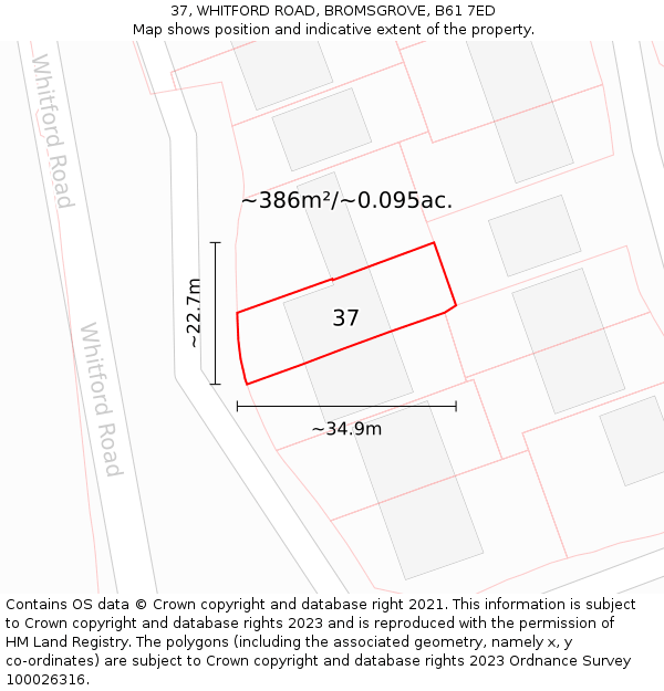 37, WHITFORD ROAD, BROMSGROVE, B61 7ED: Plot and title map