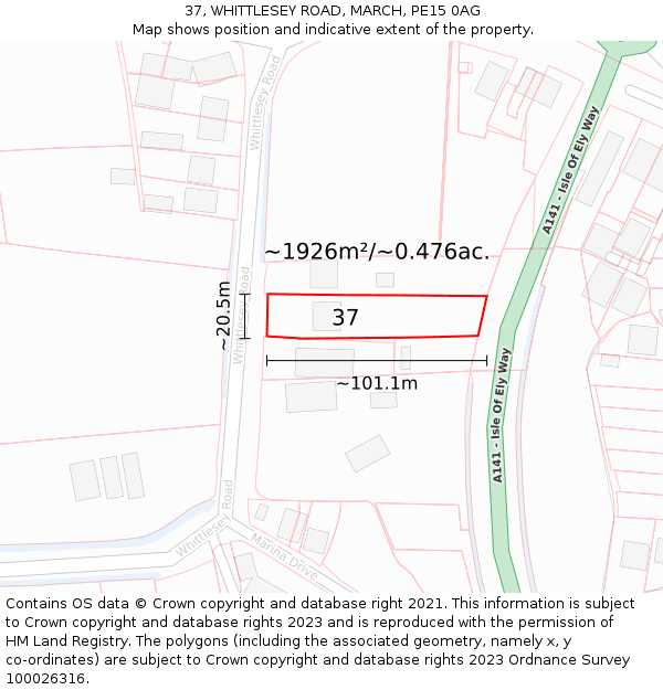 37, WHITTLESEY ROAD, MARCH, PE15 0AG: Plot and title map