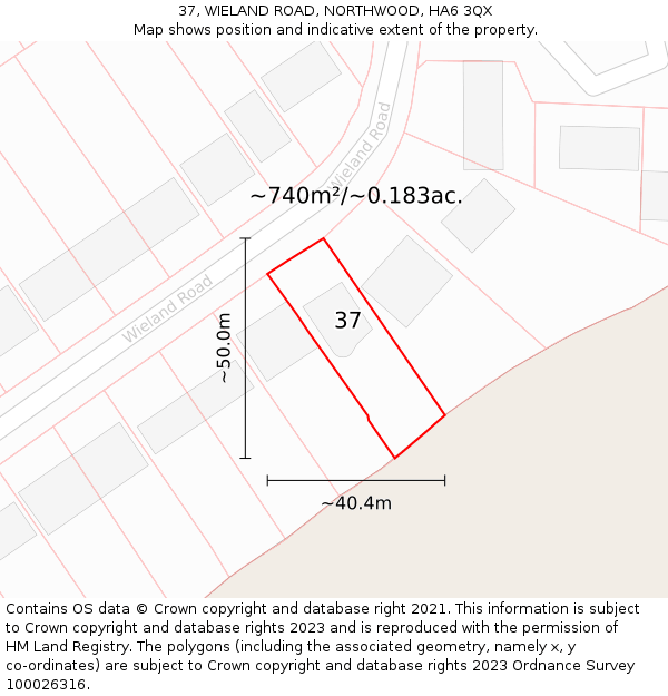 37, WIELAND ROAD, NORTHWOOD, HA6 3QX: Plot and title map