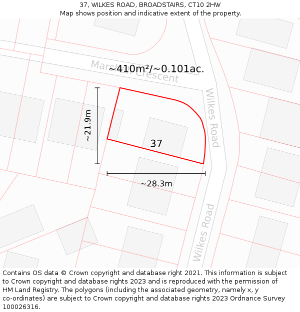 37, WILKES ROAD, BROADSTAIRS, CT10 2HW: Plot and title map