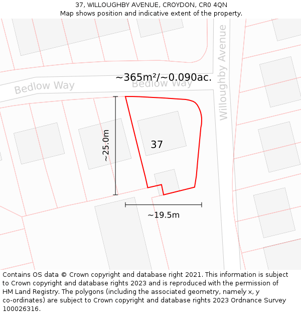 37, WILLOUGHBY AVENUE, CROYDON, CR0 4QN: Plot and title map