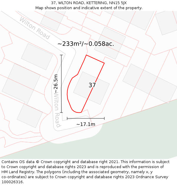 37, WILTON ROAD, KETTERING, NN15 5JX: Plot and title map