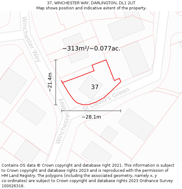 37, WINCHESTER WAY, DARLINGTON, DL1 2UT: Plot and title map