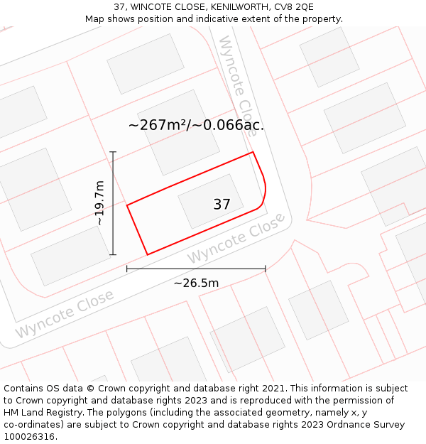 37, WINCOTE CLOSE, KENILWORTH, CV8 2QE: Plot and title map