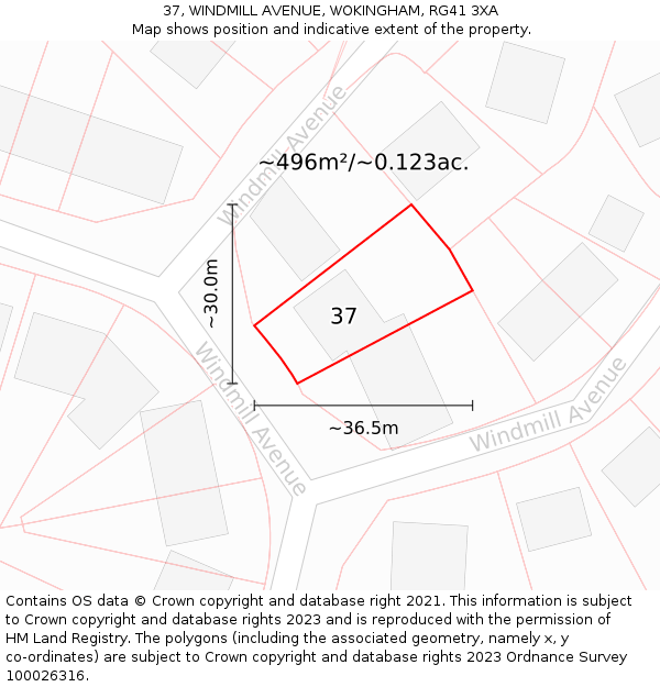 37, WINDMILL AVENUE, WOKINGHAM, RG41 3XA: Plot and title map