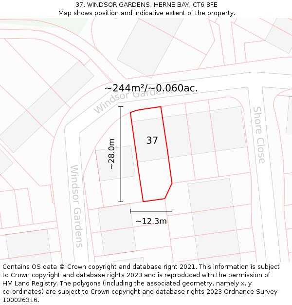 37, WINDSOR GARDENS, HERNE BAY, CT6 8FE: Plot and title map