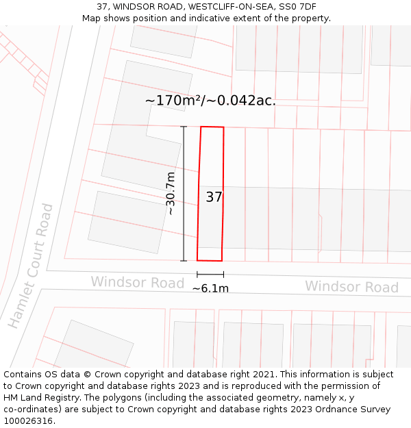 37, WINDSOR ROAD, WESTCLIFF-ON-SEA, SS0 7DF: Plot and title map